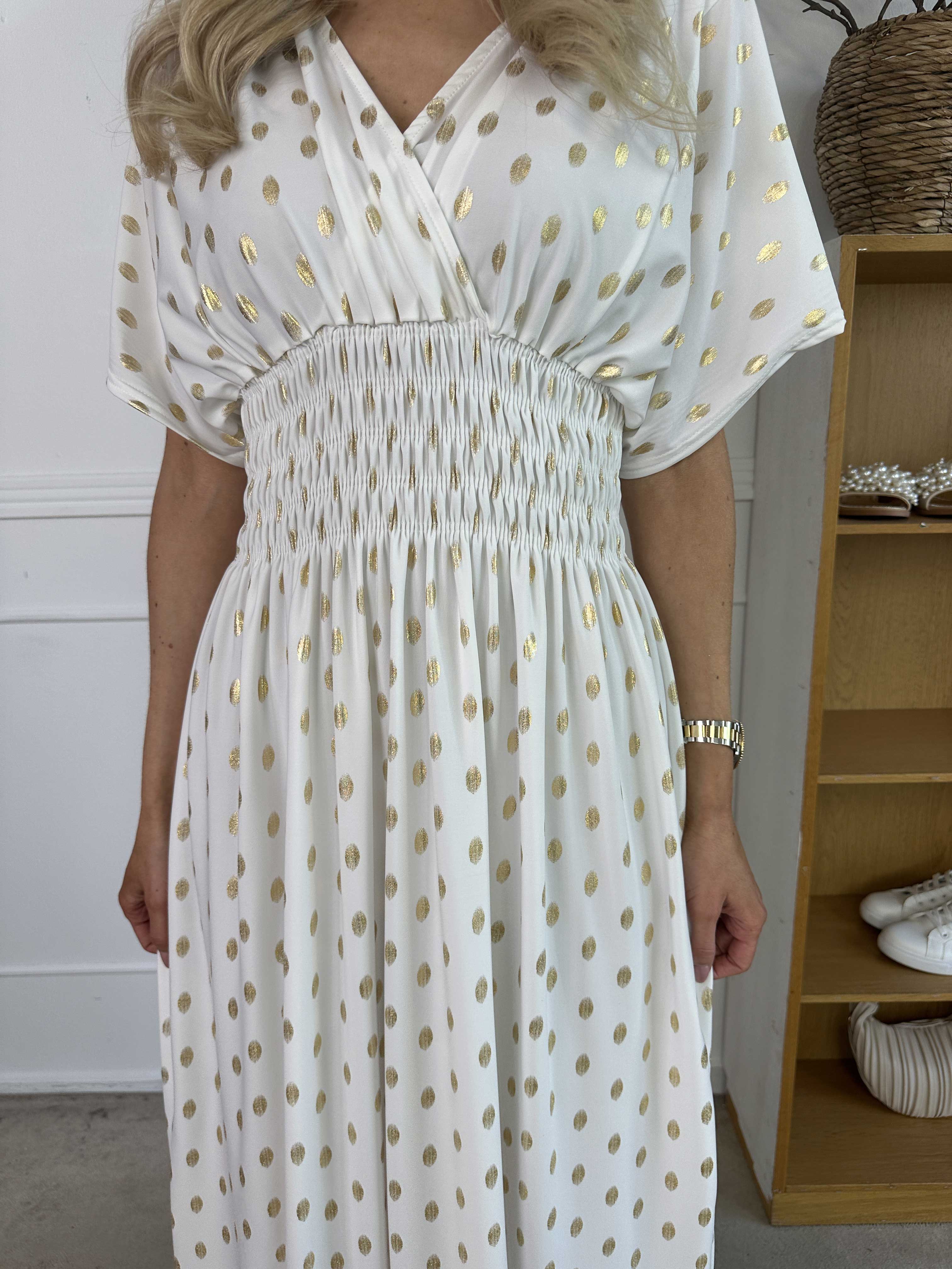 Pams Dot - Lang elastisk kjole med prikket detaljer